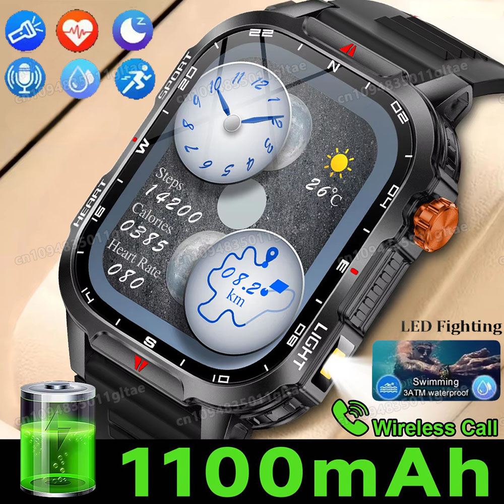 Outdoor Lighting Track - Wojskowy smartwatch outdoorowy dla mężczyzn z